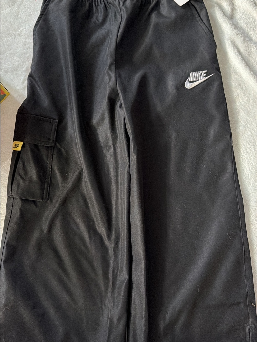 Nike Black Wide-Leg Cargo Pants with White Swoosh